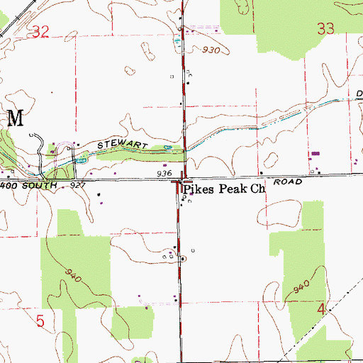 Topographic Map of Pikes Peak Church, IN