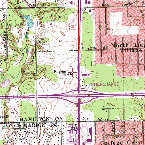 Topographic Map of Pilgrim Evangelical Lutheran Church, IN