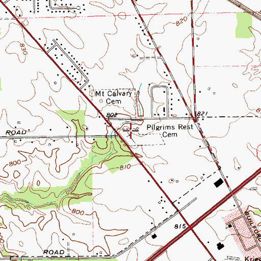 Topographic Map of Pilgrims Rest Cemetery, IN