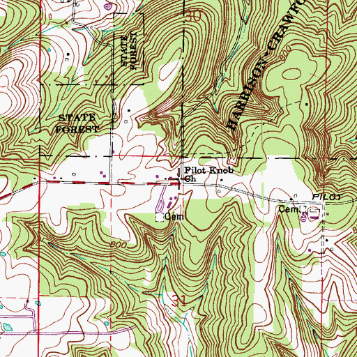 Topographic Map of Pilot Knob Church, IN