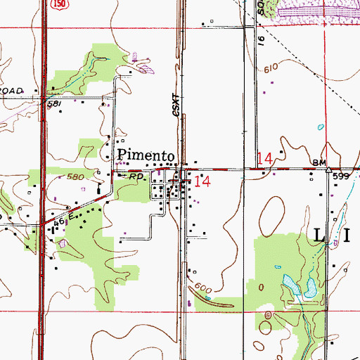 Topographic Map of Pimento, IN
