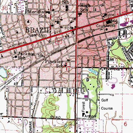 Topographic Map of Pinckey School, IN