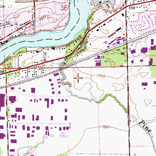 Topographic Map of Pine Creek, IN