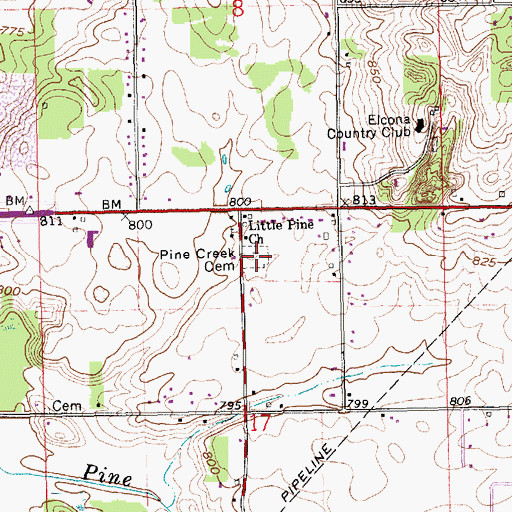 Topographic Map of Pine Creek Cemetery, IN