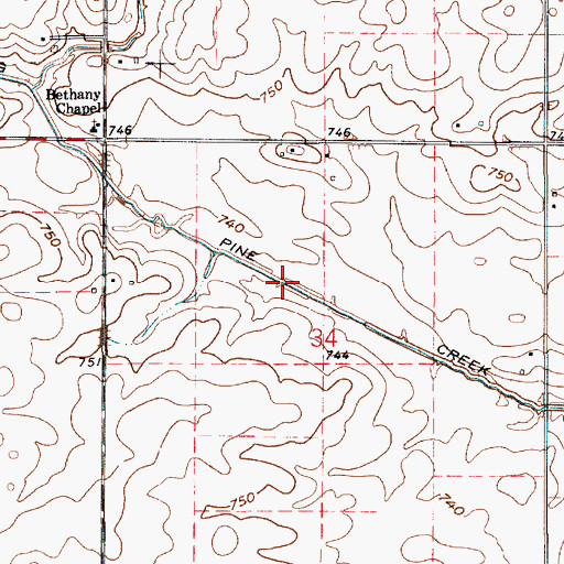 Topographic Map of Pine Creek Ditch, IN