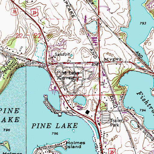 Topographic Map of Pine Lake Cemetery, IN