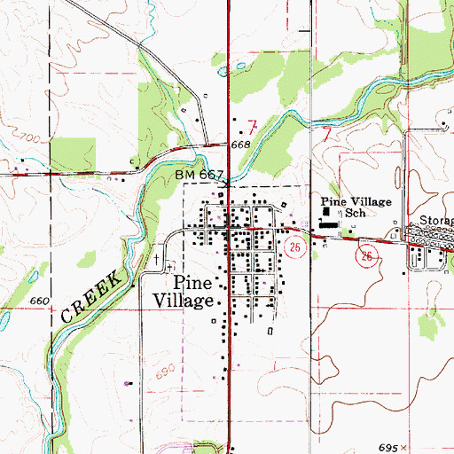 Topographic Map of Pine Village, IN