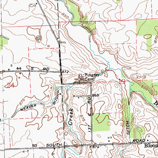 Topographic Map of Pingrey Cemetery, IN