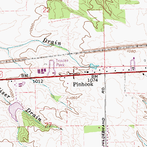 Topographic Map of Pinhook, IN