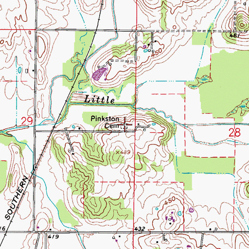 Topographic Map of Pinkston Cemetery, IN