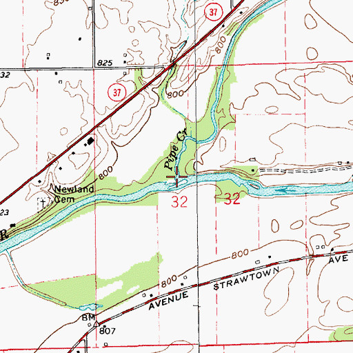 Topographic Map of Pipe Creek, IN