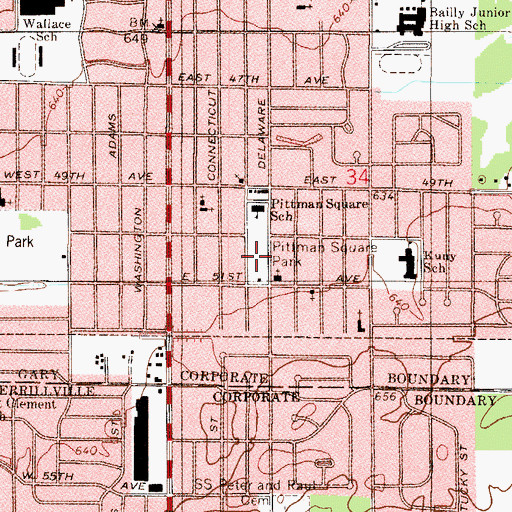 Topographic Map of Pittman Square Park, IN