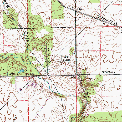 Topographic Map of Pitzer Cemetery, IN