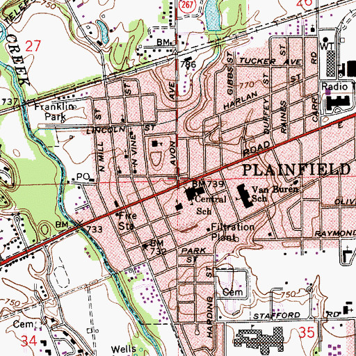 Topographic Map of Plainfield, IN