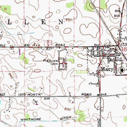 Topographic Map of Plainview Cemetery, IN