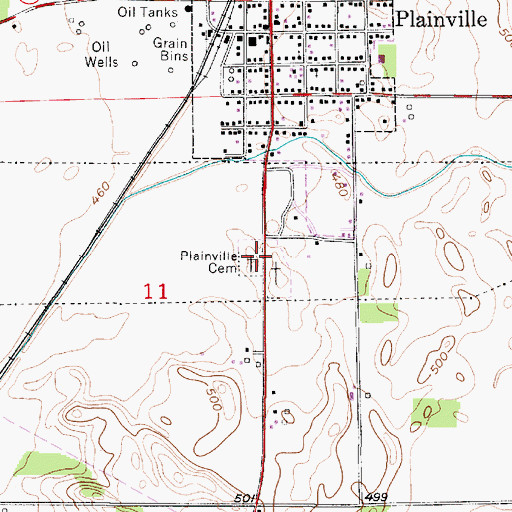 Topographic Map of Plainville Cemetery, IN
