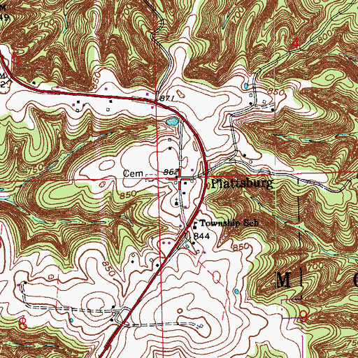 Topographic Map of Plattsburg, IN