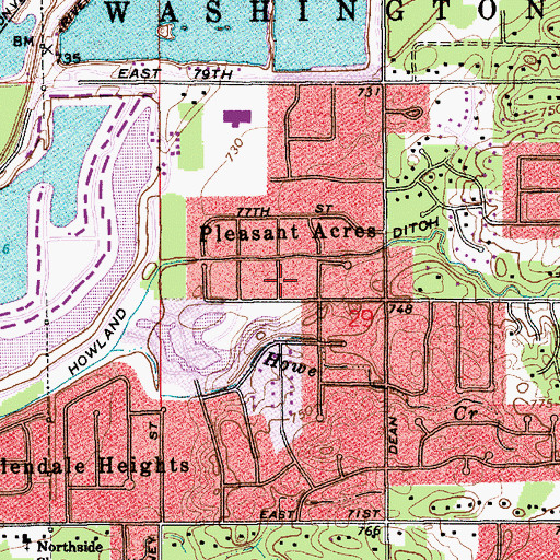 Topographic Map of Pleasant Acres, IN
