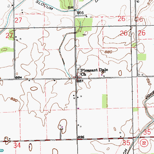 Topographic Map of Pleasant Dale Church, IN