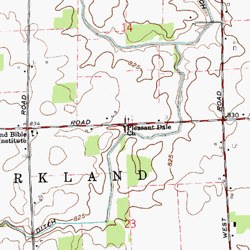 Topographic Map of Pleasant Dale Church, IN
