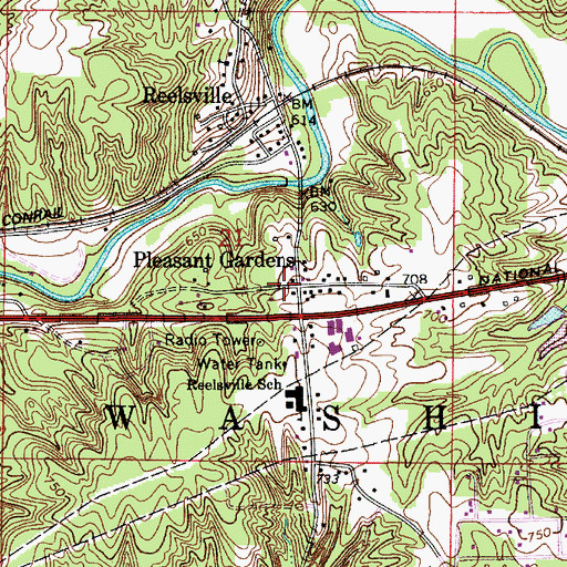 Topographic Map of Pleasant Gardens, IN