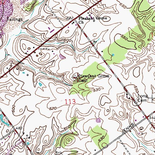 Topographic Map of Pleasant Grove Cemetery, IN