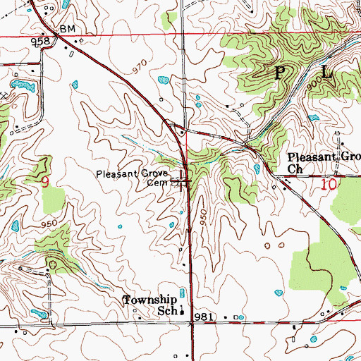 Topographic Map of Pleasant Grove Cemetery, IN