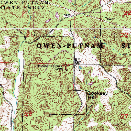 Topographic Map of Pleasant Grove Cemetery, IN