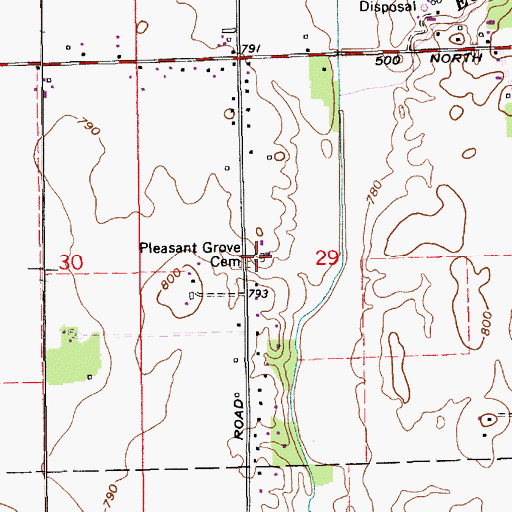 Topographic Map of Pleasant Grove Cemetery, IN