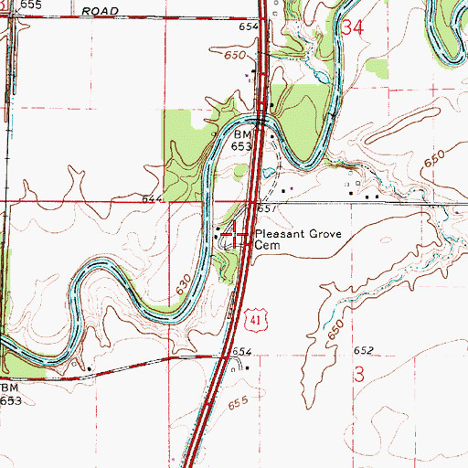 Topographic Map of Pleasant Grove Cemetery, IN