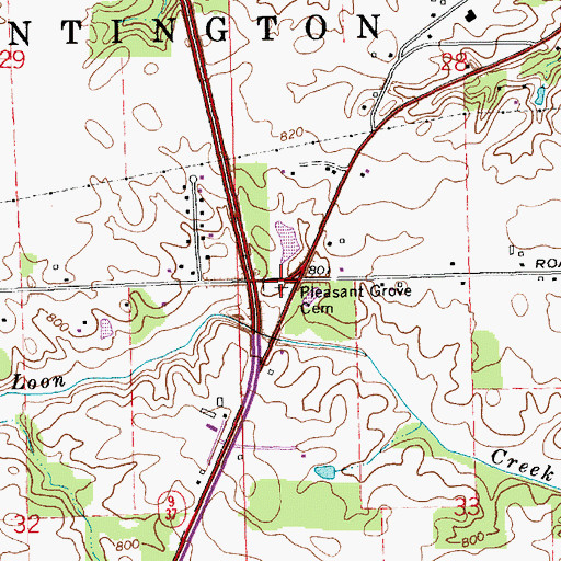 Topographic Map of Pleasant Grove Cemetery, IN
