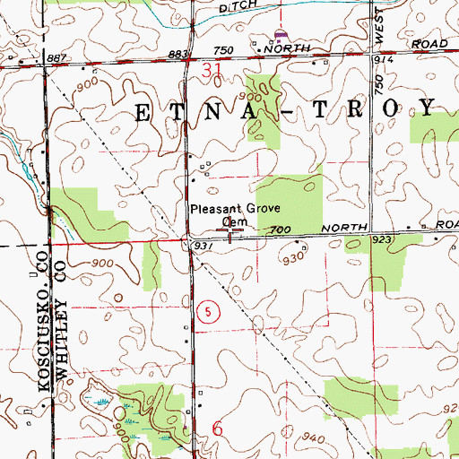 Topographic Map of Pleasant Grove Cemetery, IN