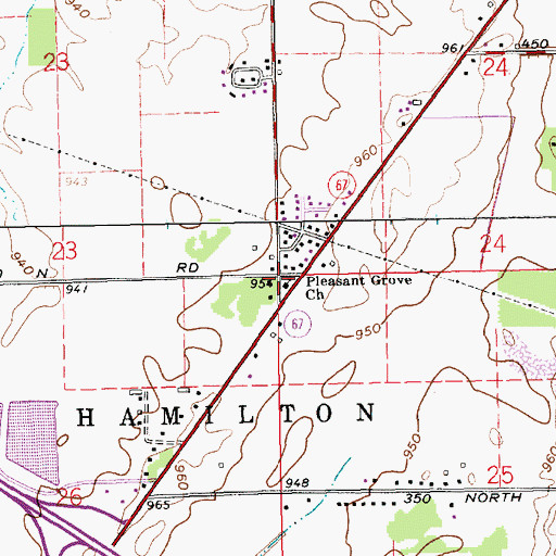 Topographic Map of Pleasant Grove Church, IN