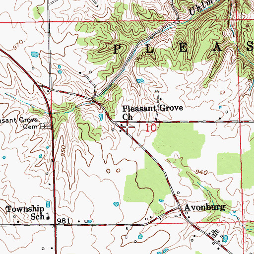 Topographic Map of Pleasant Grove Church, IN