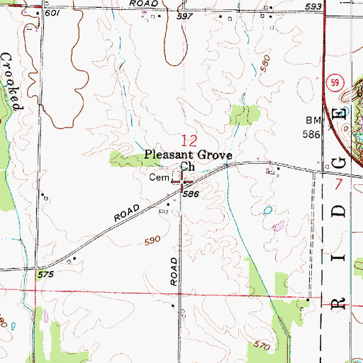Topographic Map of Pleasant Grove Church, IN