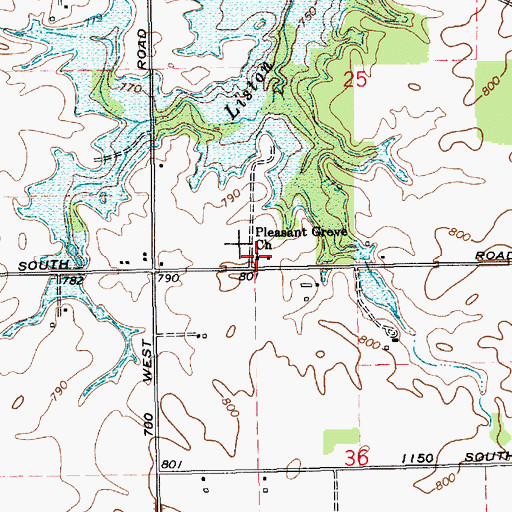 Topographic Map of Pleasant Grove Church, IN