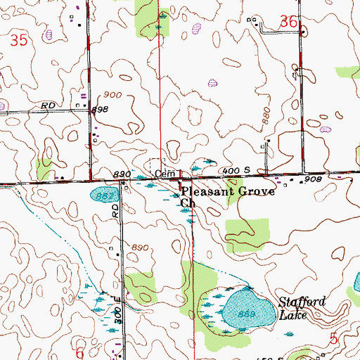 Topographic Map of Pleasant Grove Church, IN