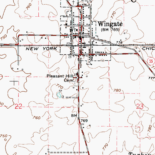 Topographic Map of Pleasant Hill Cemetery, IN