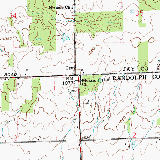Topographic Map of Pleasant Hill Church, IN