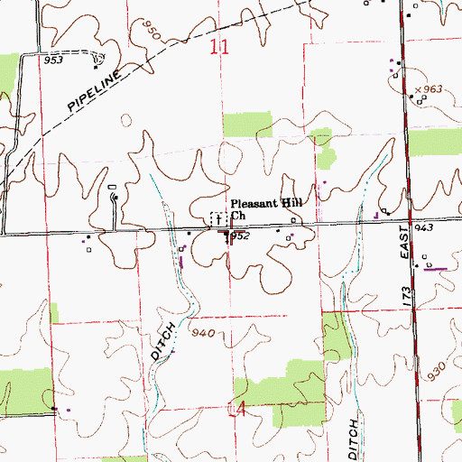 Topographic Map of Pleasant Hill Church, IN