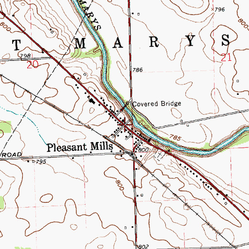 Topographic Map of Pleasant Mills, IN