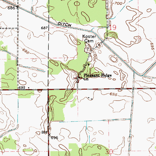 Topographic Map of Pleasant Ridge Church, IN