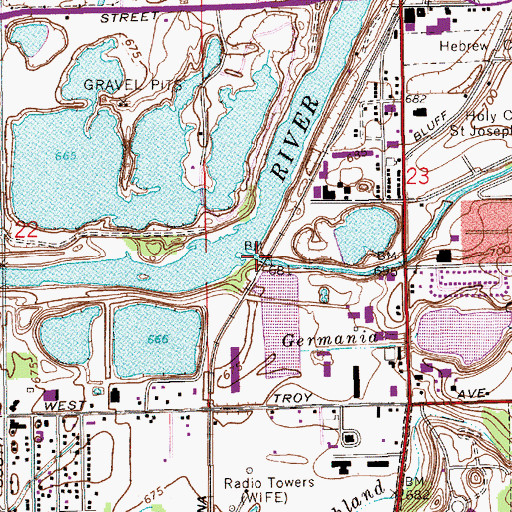 Topographic Map of Pleasant Run, IN