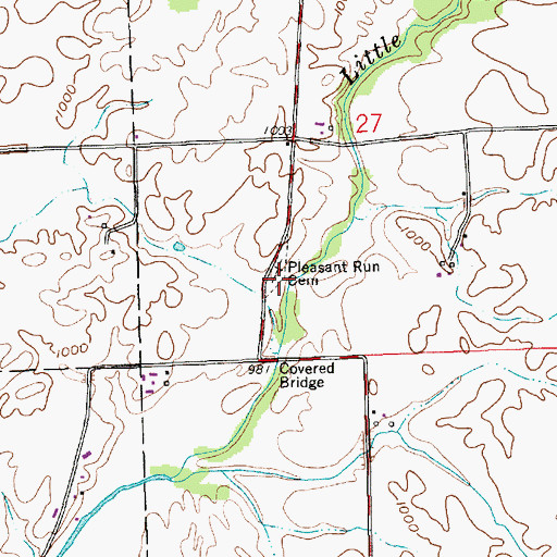 Topographic Map of Pleasant Run Cemetery, IN
