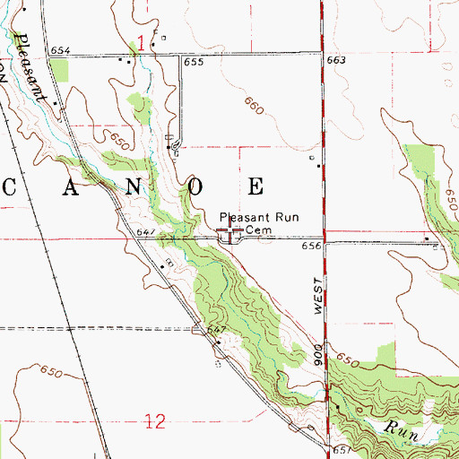 Topographic Map of Pleasant Run Cemetery, IN