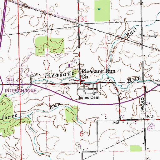 Topographic Map of Pleasant Run Church, IN