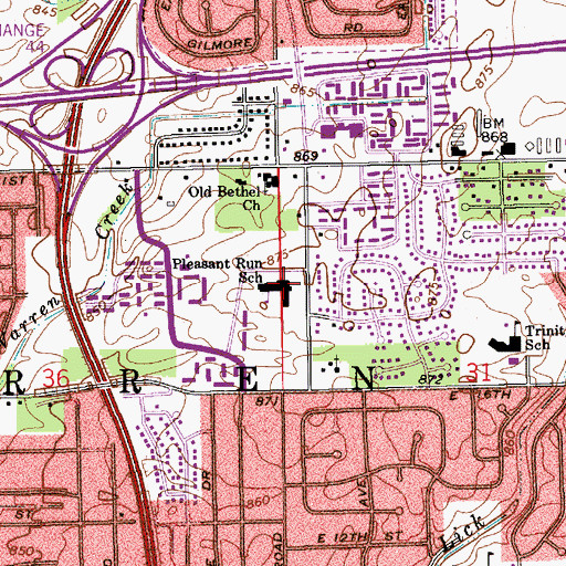 Topographic Map of Pleasant Run Elementary School, IN