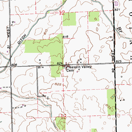Topographic Map of Pleasant Valley Cemetery, IN