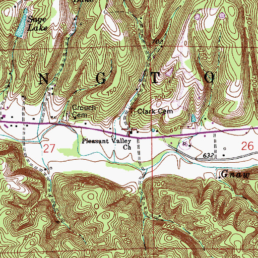 Topographic Map of Pleasant Valley Church, IN