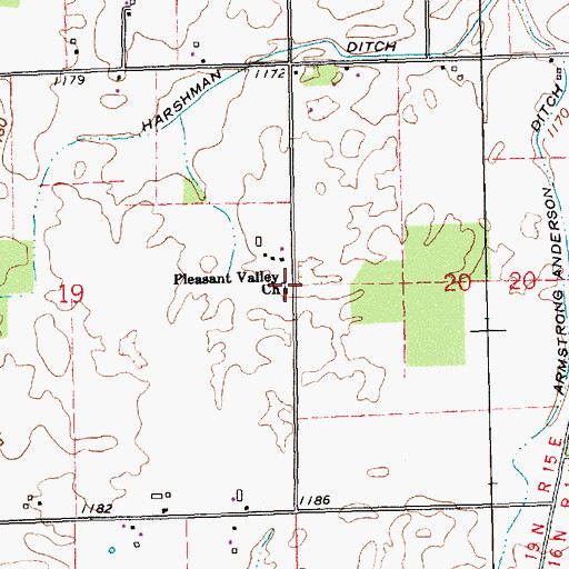 Topographic Map of Pleasant Valley Church, IN